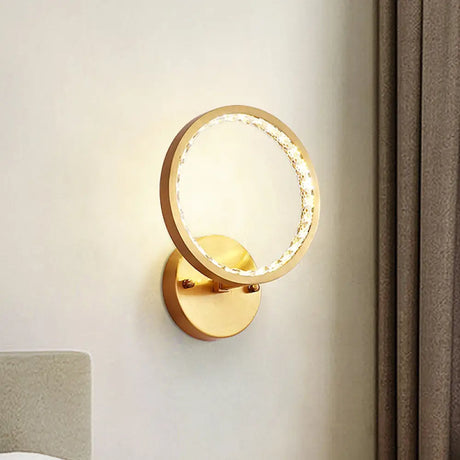 Modern Gold Led Wall Sconce With Clear Crystal Beads For Bedroom