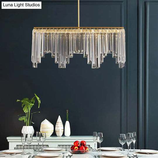 Modern Golden Linear Chandelier With Clear Crystal Led Pendant Lighting - Ideal For Living Room