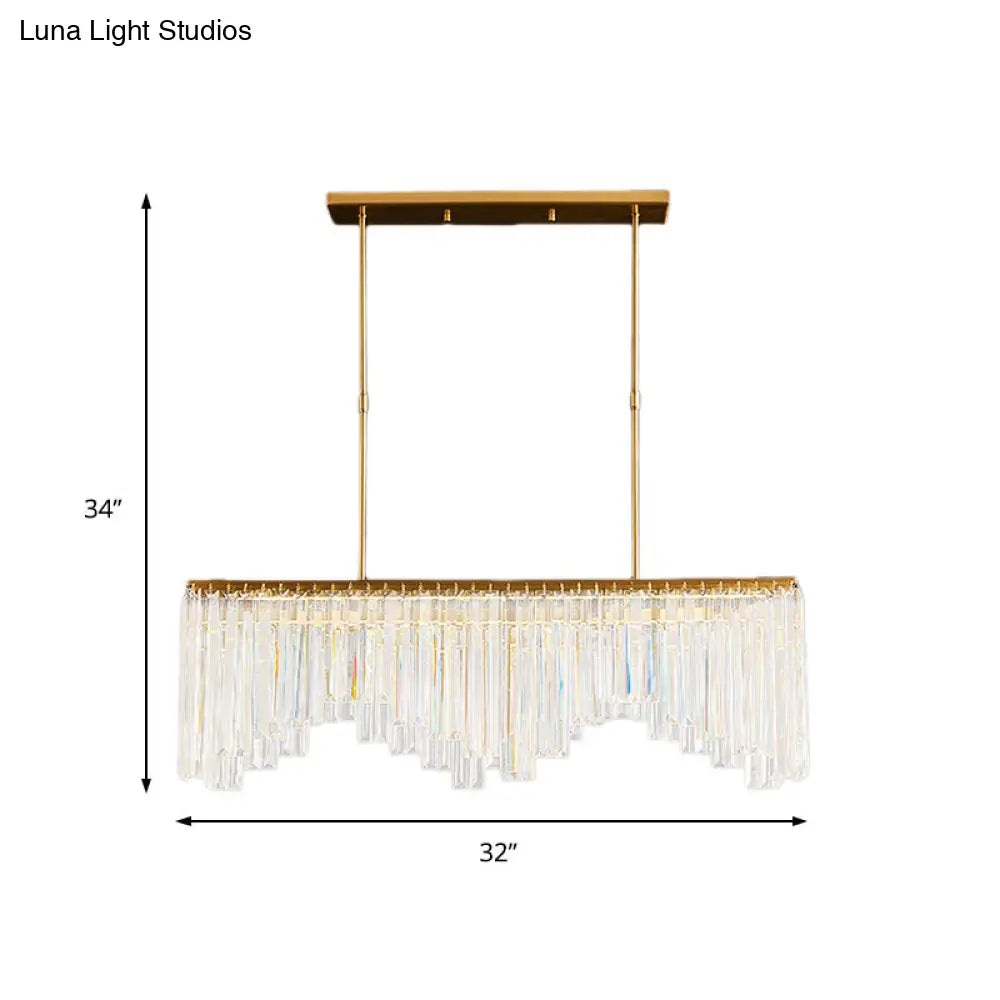 Modern Golden Linear Chandelier With Clear Crystal Led Pendant Lighting - Ideal For Living Room