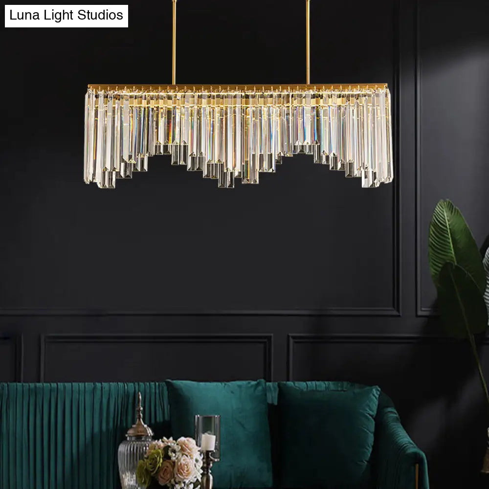 Modern Golden Linear Chandelier With Clear Crystal Led Pendant Lighting - Ideal For Living Room