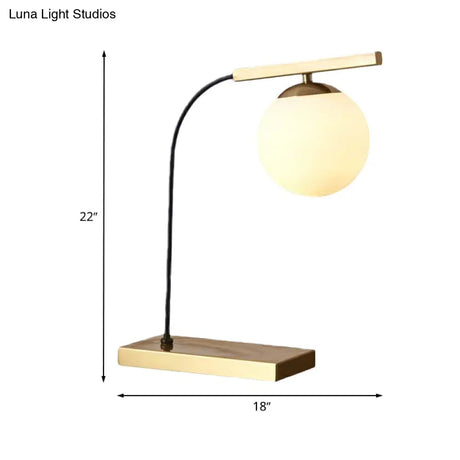 Modern Gold Linear Table Light With Milk Glass Ball Shade