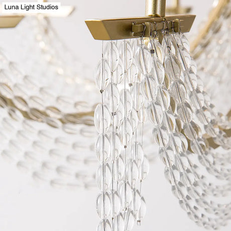 Modern Gold Metal Candle Wall Sconce With Crystal Tassel - Luxurious 2-Head Light
