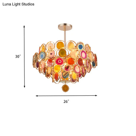 Modern Gold Metal Chandelier Light With Colorful Agates - 5-Tiered Ceiling Pendant 12-Light Design