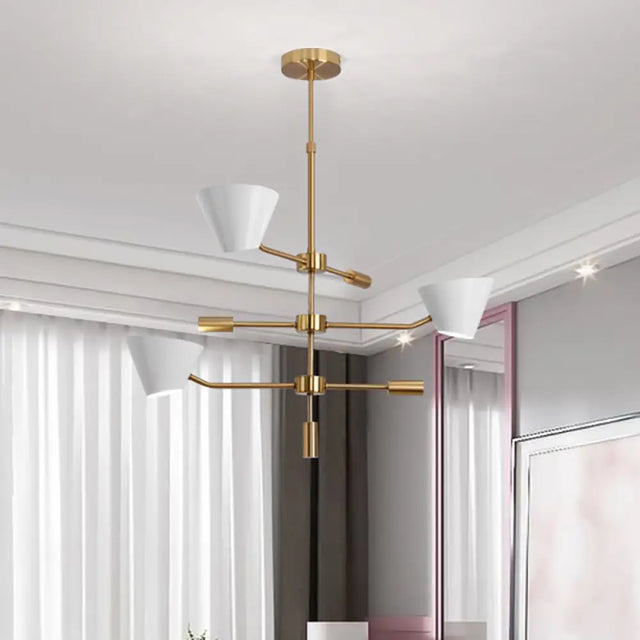 Modern Gold Metal Chandelier With 3 Lights & Clear Glass Cone Shades