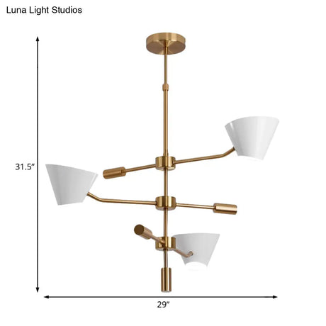 Modern Gold Metal Chandelier With 3 Lights & Clear Glass Cone Shades