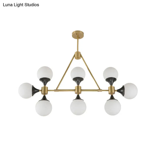 Modern Gold Metal Chandelier With 8 Globe Shades - Restaurant Island Lighting