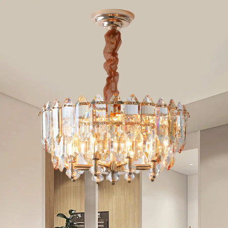 Modern Gold Metal Chandelier With Clear Beveled Crystal Blocks - 8 Bulbs Suspension Pendant