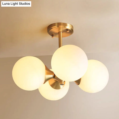 Modern Gold Metal Chandelier With Opal Glass Shade - 4-Light Ceiling Fixture For Bedroom