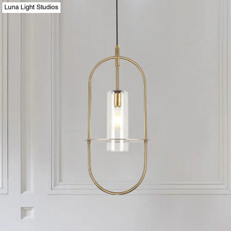 Modern Gold Metal Cylinder Hanging Light Fixture - 1 Ceiling Pendant For Living Room