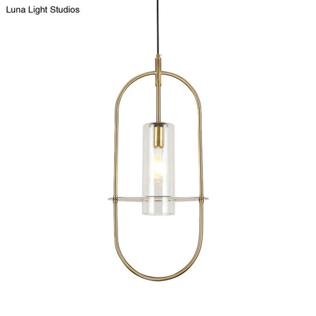 Modern Gold Metal Cylinder Hanging Light Fixture - 1 Ceiling Pendant For Living Room