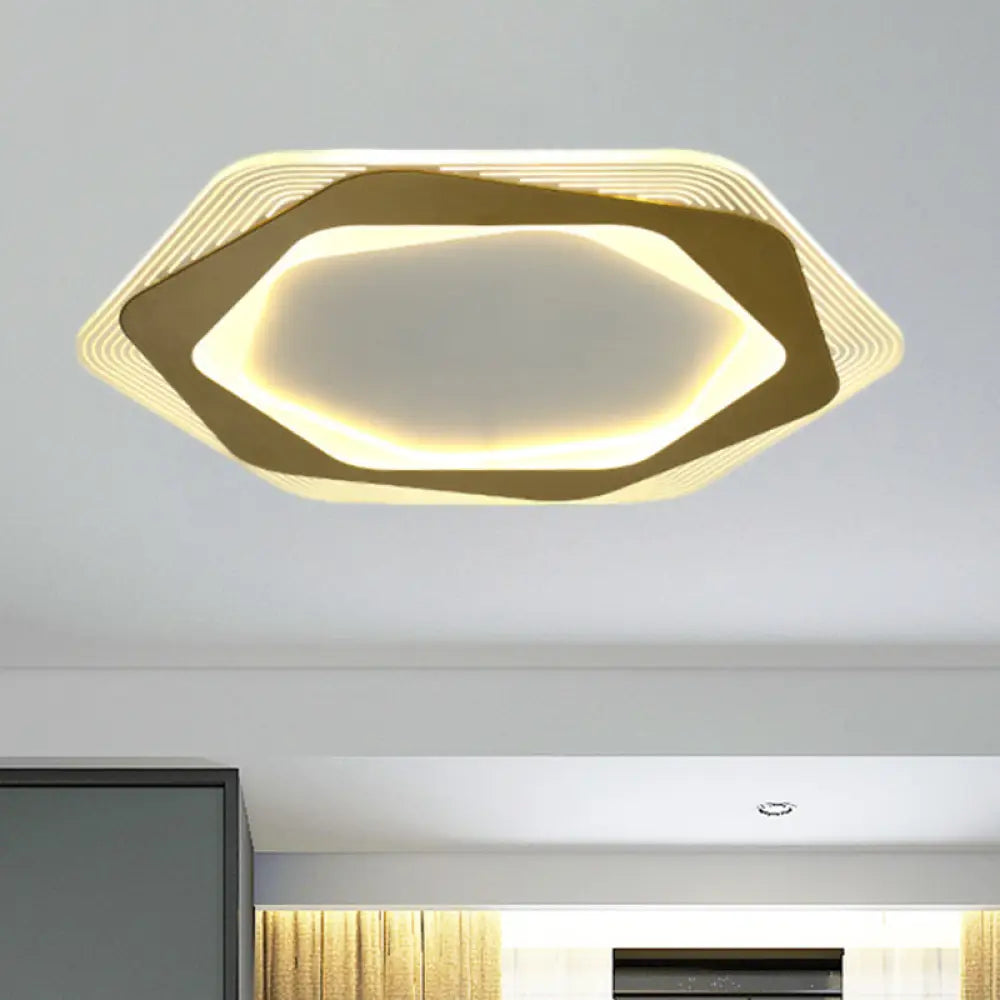 Modern Gold Metal Flush Mount Ceiling Light: Hexagon/Pentagon Shape Led 18’/21.5’ Width -