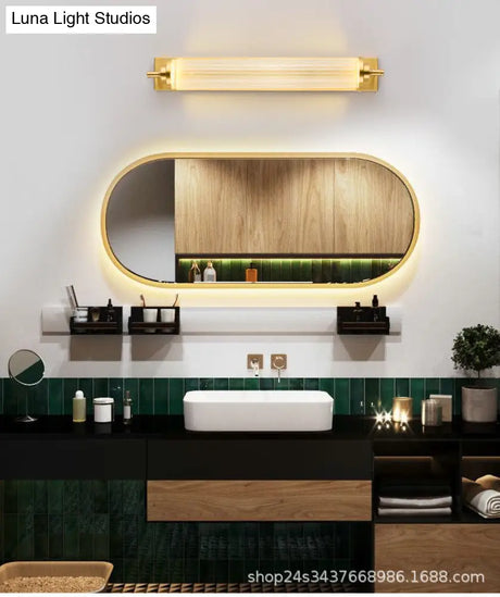 Modern Gold Metal Led Crystal Vanity Sconce - Wall Mounted Mirror Front For Bath