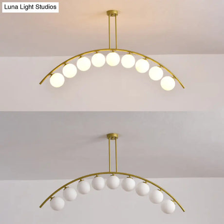 Modern Gold Metal Pendant Lighting With Glass Spherical Shade - Ideal For Dining Table Or Island