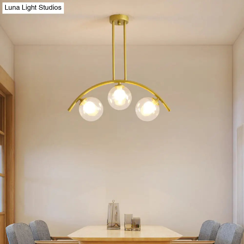 Modern Gold Metal Pendant Lighting With Glass Spherical Shade - Ideal For Dining Table Or Island