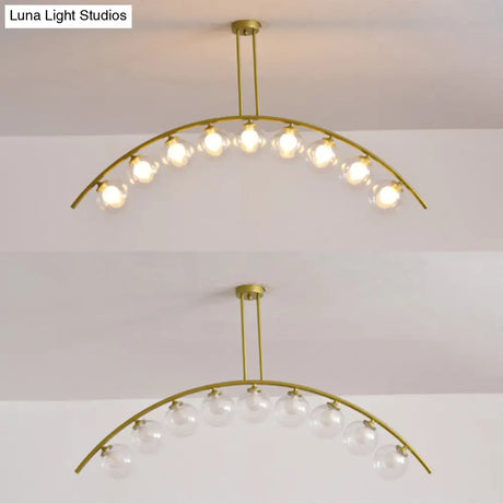 Modern Gold Metal Pendant Lighting With Glass Spherical Shade - Ideal For Dining Table Or Island