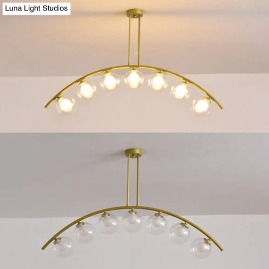 Modern Gold Metal Pendant Lighting With Glass Spherical Shade - Ideal For Dining Table Or Island