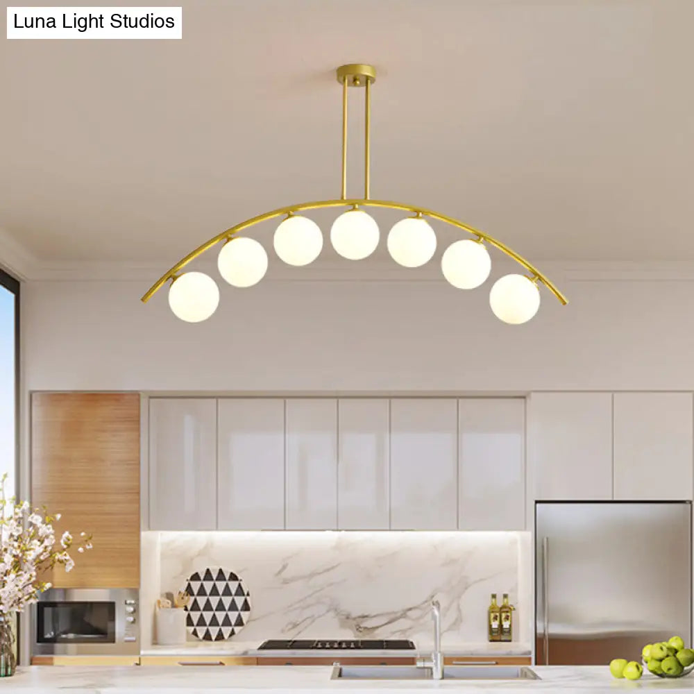 Modern Gold Metal Pendant Lighting With Glass Spherical Shade - Ideal For Dining Table Or Island