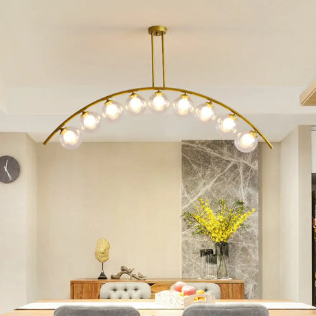 Modern Gold Metal Pendant Lighting With Glass Spherical Shade - Ideal For Dining Table Or Island