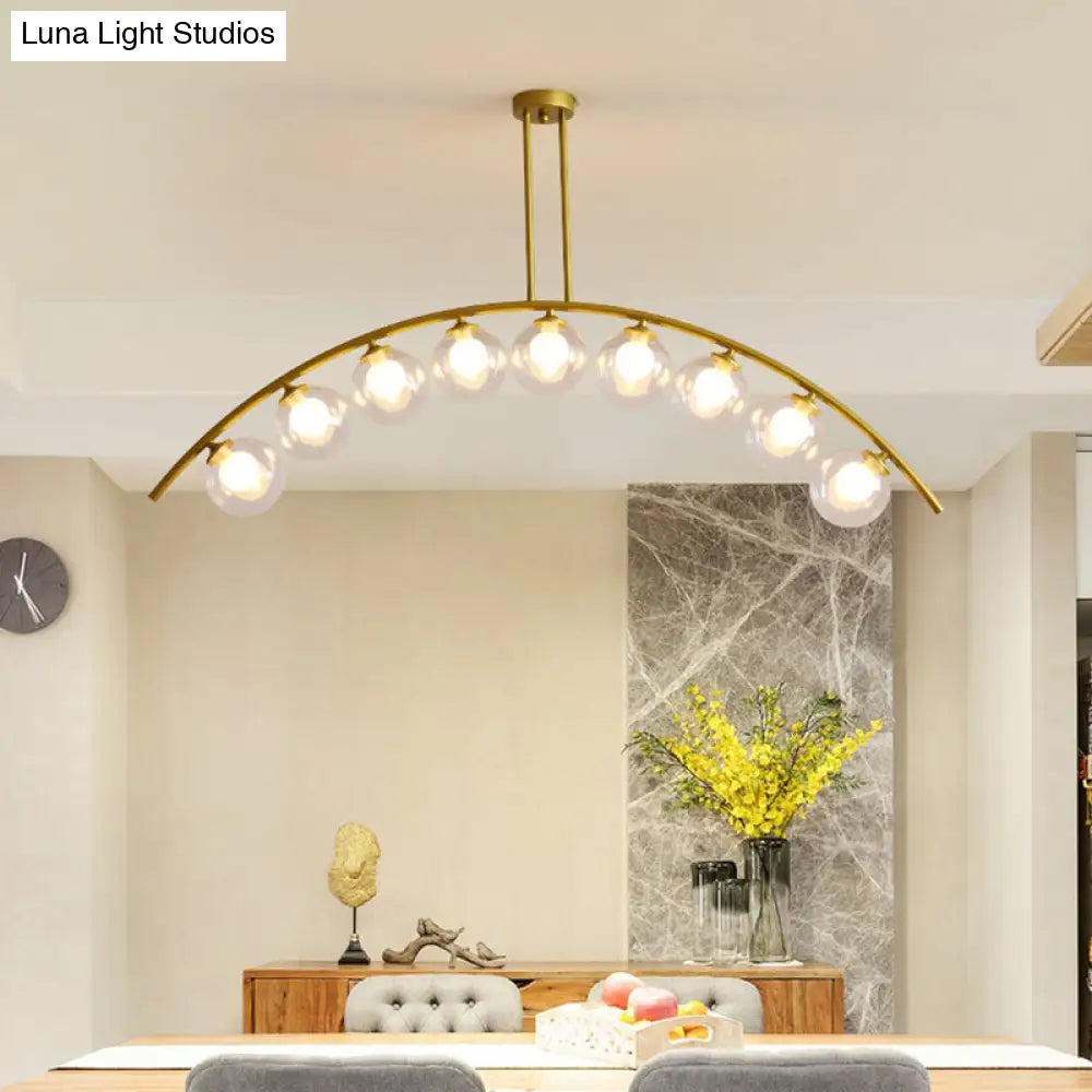 Modern Gold Metal Pendant Lighting With Glass Spherical Shade - Ideal For Dining Table Or Island