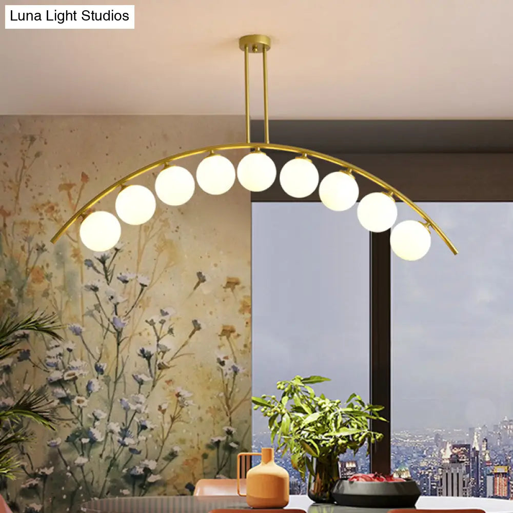 Modern Gold Metal Pendant Lighting With Glass Spherical Shade - Ideal For Dining Table Or Island
