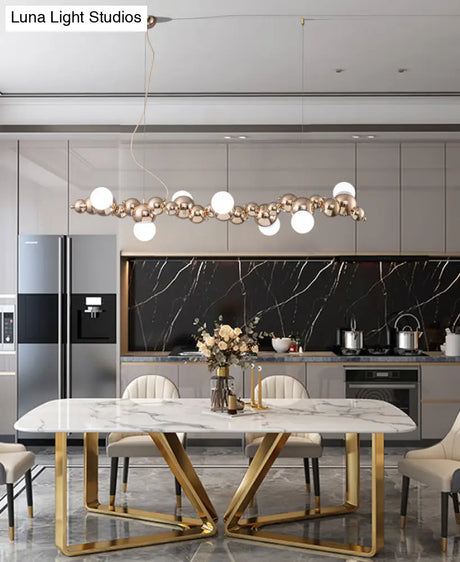 Modern Gold Metal Pendant Lighting With Glass Spherical Shade - Ideal For Dining Table Or Island