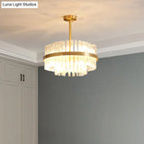 Modern Gold Metal Round Crystal Pendant Light For Living Room
