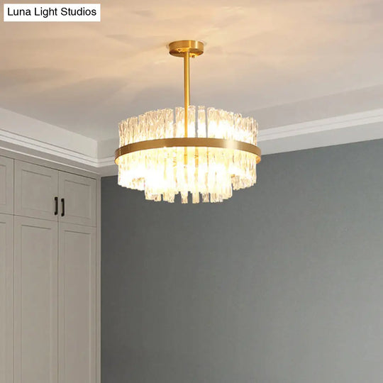 Modern Gold Metal Round Crystal Pendant Light For Living Room