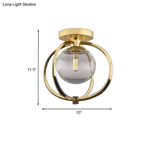 Modern Gold Metal Semi Flush Mount Ceiling Light For Bedroom With Clear Glass Shade