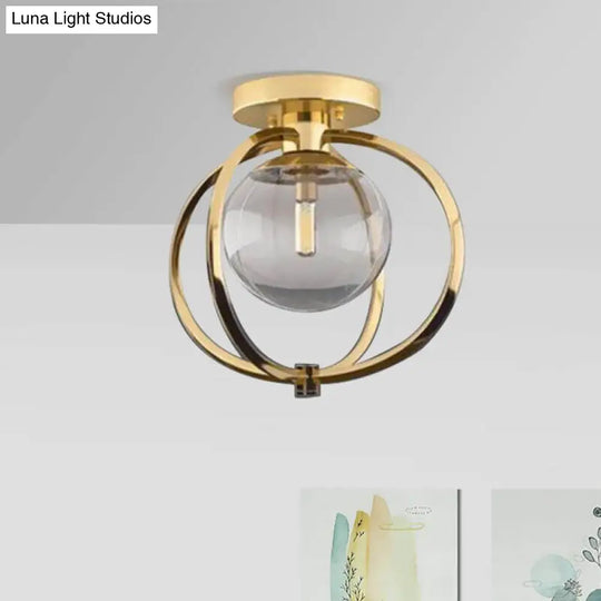 Modern Gold Metal Semi Flush Mount Ceiling Light For Bedroom With Clear Glass Shade