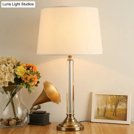 Modern Gold Nightstand Lamp With Flared Fabric Shade - Task Lighting