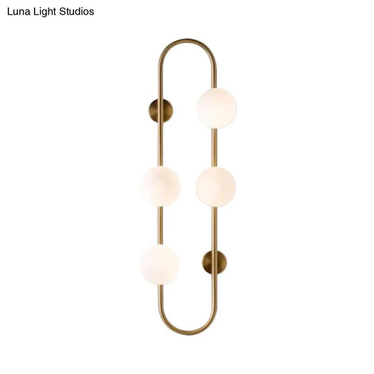Modern Gold Oblong Sconce Wall Light With 4-Metal Heads And Milky Glass Shade