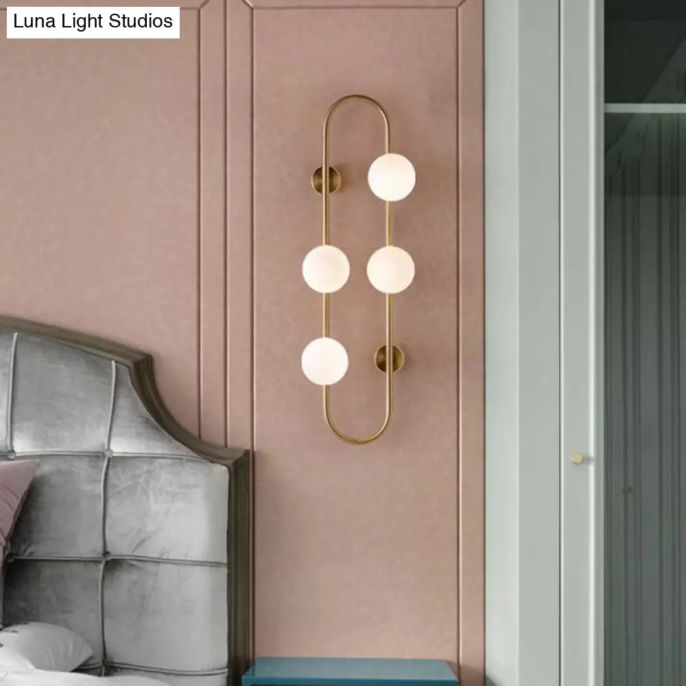 Modern Gold Oblong Sconce Wall Light With 4-Metal Heads And Milky Glass Shade