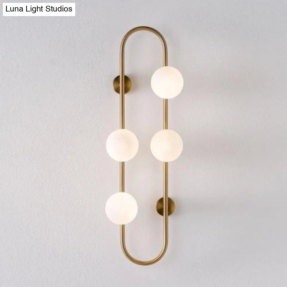 Modern Gold Oblong Sconce Wall Light With 4-Metal Heads And Milky Glass Shade