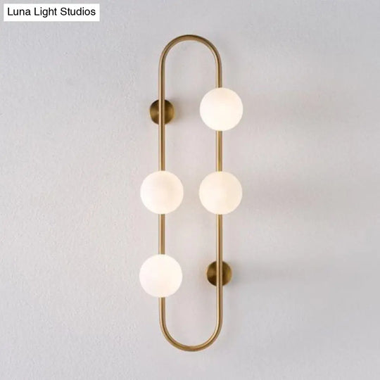 Modern Gold Oblong Sconce Wall Light With 4-Metal Heads And Milky Glass Shade