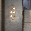 Modern Gold Oblong Sconce Wall Light With 4-Metal Heads And Milky Glass Shade