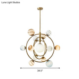 Modern Gold Orbit Chandelier Light Fixture - 13 Lights Metal Hanging Lamp With Glass Shade Kit