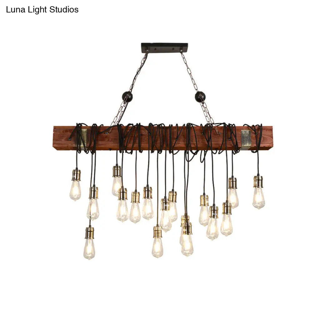 Industrial Linear Island Pendant Light With Gold Finish And Open Bulb Design