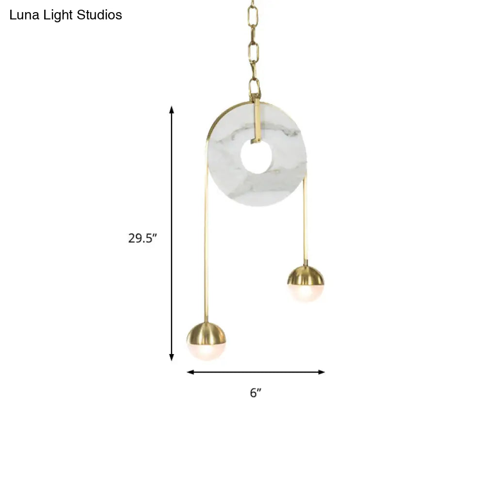 Modern Gold Pendant Light With 2 Lights White Glass Shade Led Hanging Lamp