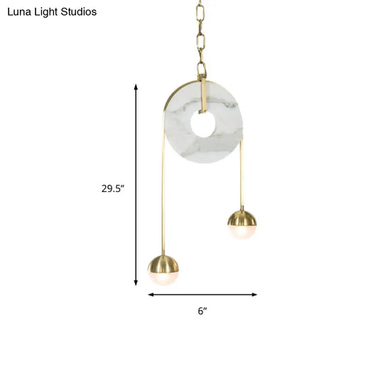 Modern Gold Pendant Light With 2 Lights White Glass Shade Led Hanging Lamp