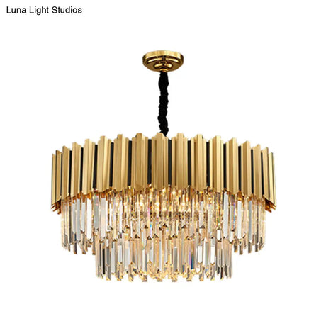Modern Gold Round Tri-Prism Crystal Pendant Chandelier Light