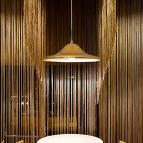 Modern Gold Saucer Pendant Light Fixture - 16’/18’ Wide 1-Light Dining Room Hanging Kit / 18’