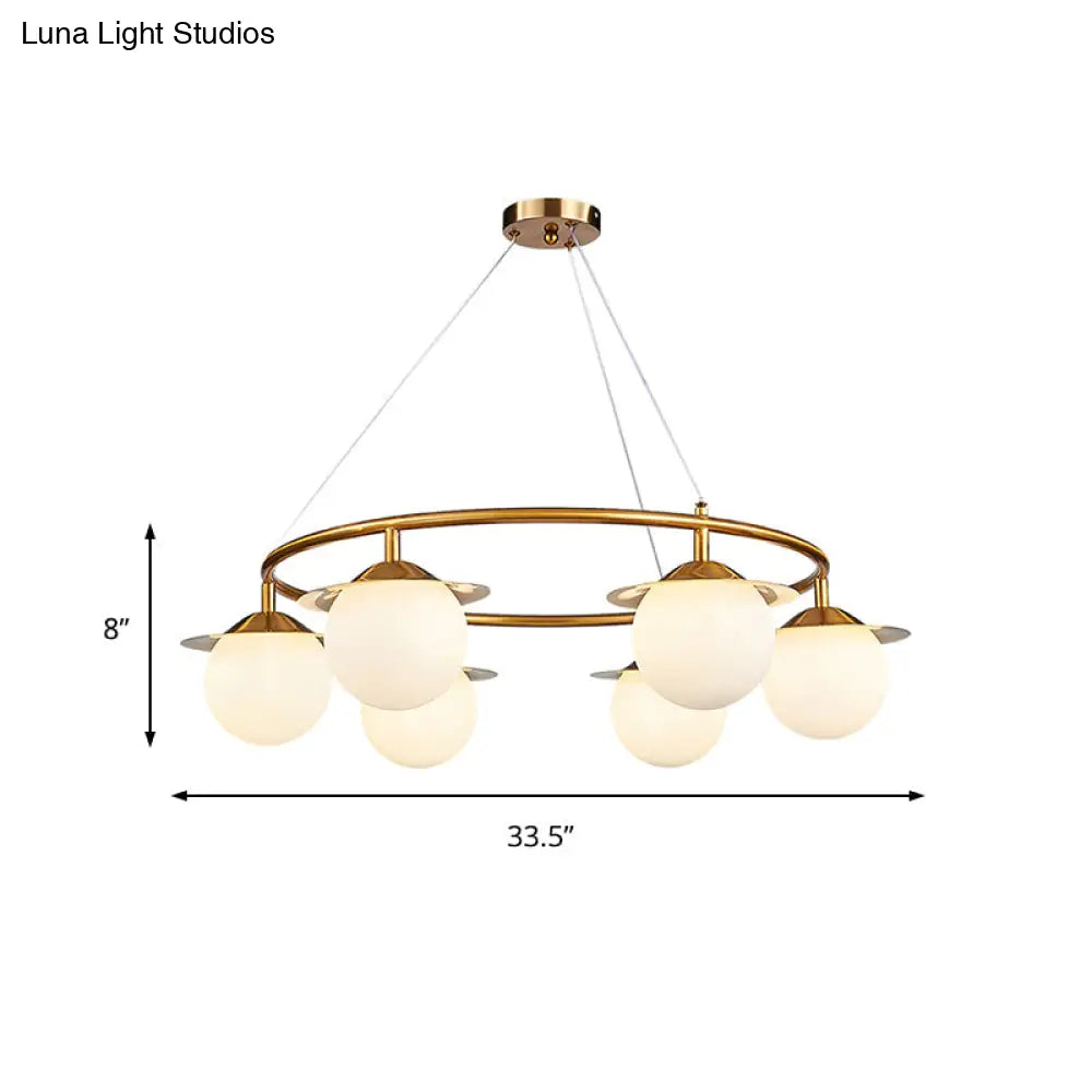Modern Gold Sphere Chandelier with 6 Bulbs and White Glass Stylish Suspension Lamp Gold