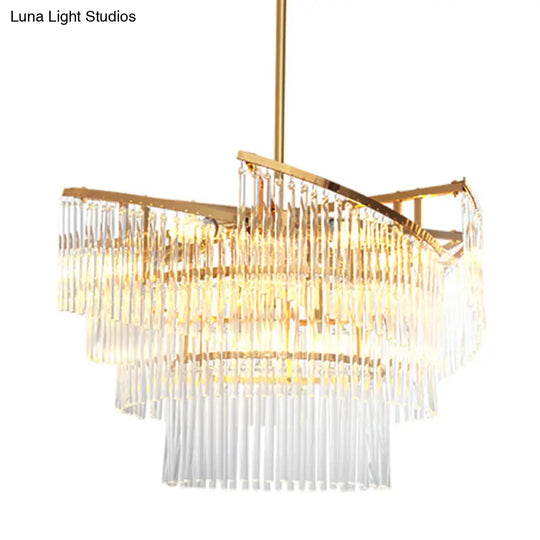 Modern Gold Spiral Pendant Chandelier With Crystal Rods - 9 Heads Hanging Light For Living Room