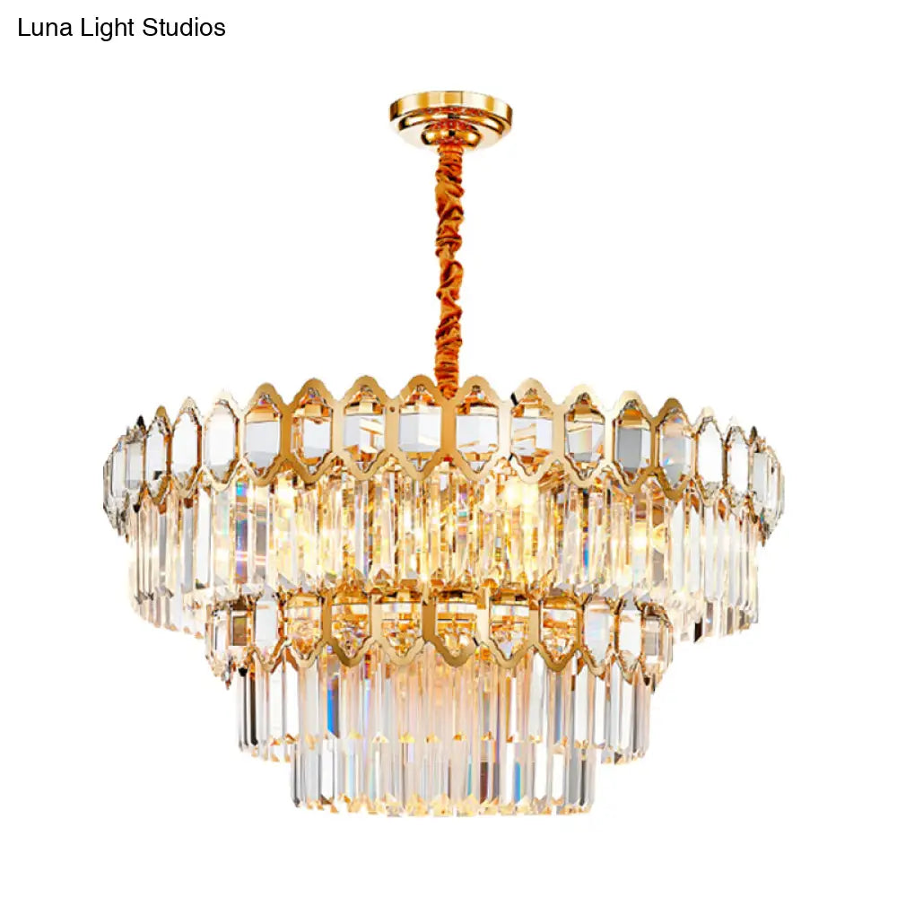 Modern Gold Tiered Crystal Chandelier: 8-Bulb Ceiling Pendant Lamp For Dining Table