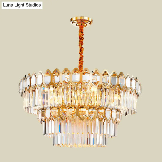 Modern Gold Tiered Crystal Chandelier: 8-Bulb Ceiling Pendant Lamp For Dining Table