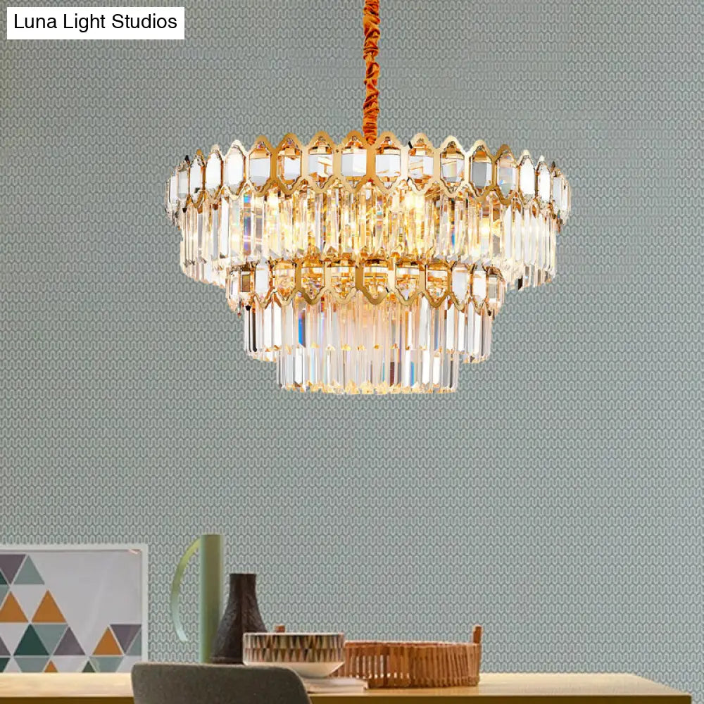 Modern Gold Tiered Crystal Chandelier: 8-Bulb Ceiling Pendant Lamp For Dining Table
