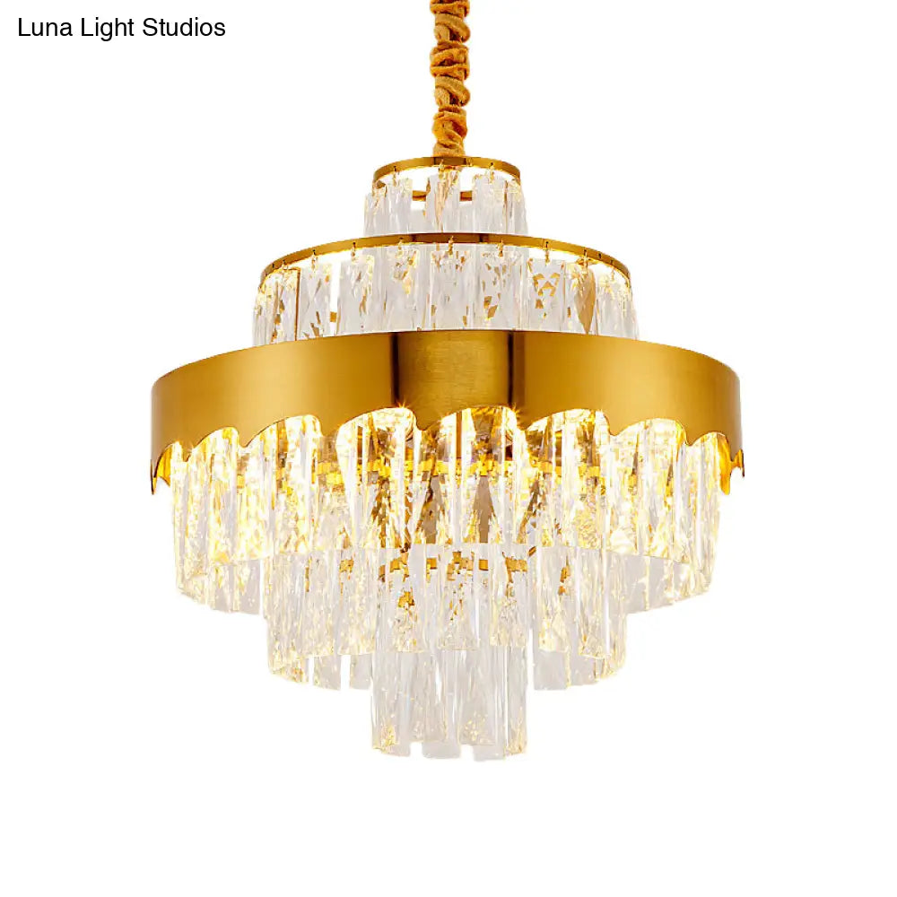 Modern Gold Tiered Crystal Chandelier 9/12 Lights Round Pendant Lighting For Dining Room