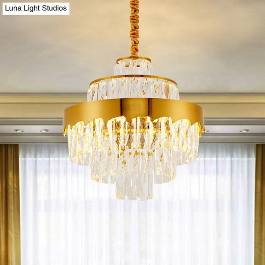 Modern Gold Tiered Round Chandelier Lamp - Clear Crystal Pendant Lighting 9/12 Lights For Dining
