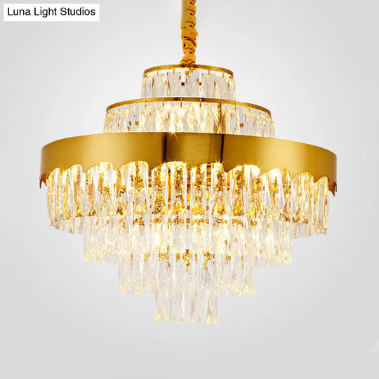 Modern Gold Tiered Round Chandelier Lamp - Clear Crystal Pendant Lighting 9/12 Lights For Dining