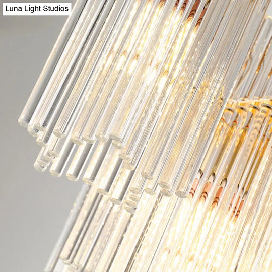 Modern Gold Tiered Cylinder Crystal Chandelier With 6 Heads For Dining Room Ceiling Pendant Light